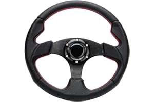 YEHICY 320mm 12.5'' Car Racing Steering Wheel PVC Leather Flat Drift Game Race Style Steering Wheel with Red Stitch and Horn Button