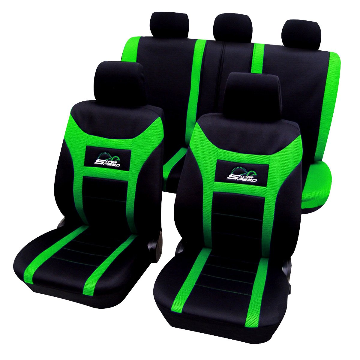 WOLTU Car Seat Covers black and green Full Set 5 Seaters Universial for