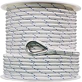 Extreme Max 3006.2514 BoatTector Double Braid Nylon Anchor Line with Thimble - 1/2" x 150', White with Blue Tracer