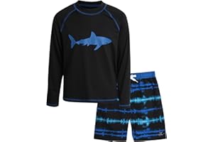 Big Chill Boys Rash Guard Set - 2 Piece UPF 50+ Long Sleeve Swim Shirt and Bathing Suit Swim Trunks for Boys (Sizes: 4-14)