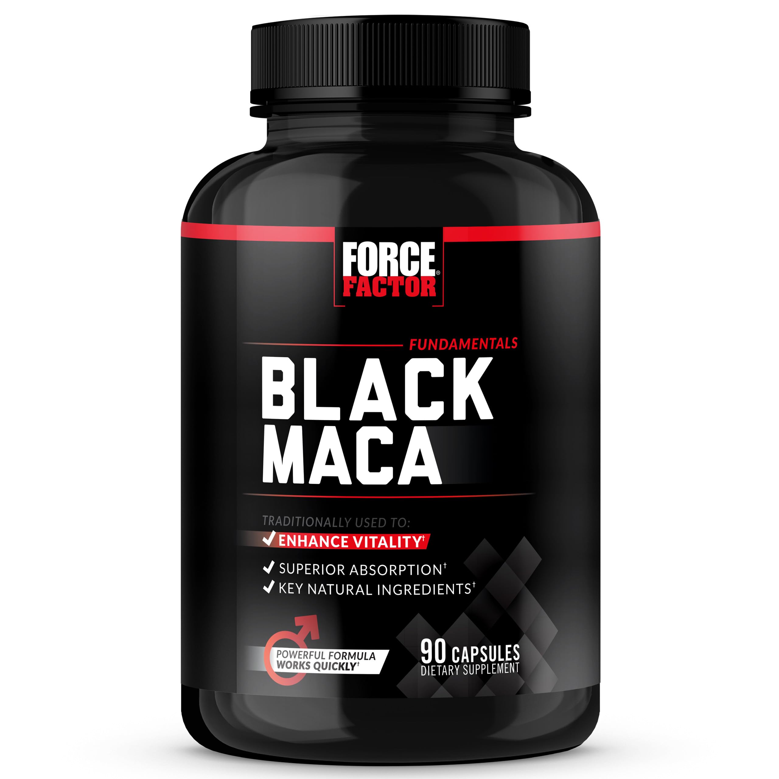 Force Factor Black Maca Root Supplement for Men, 1000mg Maca Negra Extract for Energy, Hormonal Balance & Vitality, Superior Absorption with BioPerine, 90 Capsules