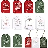 100PCS Christmas Gift Tags 10 Styles Merry Christmas Gift Tags with String Modern Kraft Name Tag for Present Wrapping Xmas Holiday Festive Party Favors