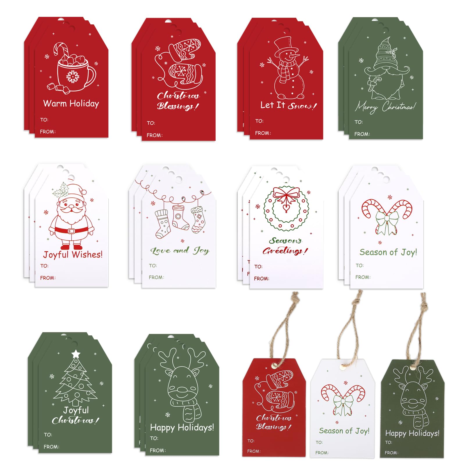 Photo 1 of 100PCS Christmas Gift Tags 10 Styles Merry Christmas Gift Tags with String Modern Kraft Name Tag for Present Wrapping Xmas Holiday Festive Party Favors