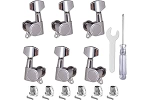 YIJUNHUI 6-Pack (3L+3R) Sealed Square Guitar Machine Heads - High-Precision Compact Tuners for Acoustic & Electric Guitars, Durable Tuning Pegs with (Silver)