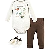 Hudson Baby Unisex Baby Cotton Bodysuit, Pant and Shoe Set, Dinosaur Adventures, 3-6 Months