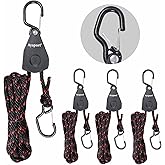 Ayaport Adjustable Rope Hanger Kayak Rope tie Downs Ratchet with Safety Lock S Hook Pulley Rope Hanger Tarp Tent Tie Downs