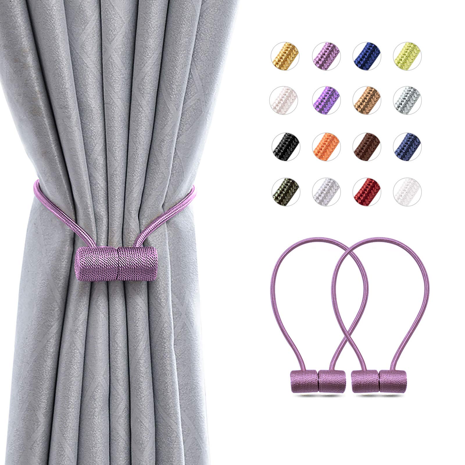 Pretty Jolly 2 Pack Magnetic Curtain Tiebacks 16 Inch Modern Handmade Weave Rope Curtain Holdbacks Convenient Decorative Curtain Drape Tie Backs for Home and Office Window Drapery (Purple)