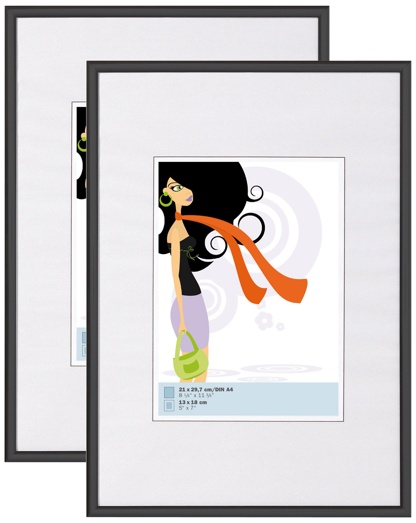 walther design Picture Frame Black 21 x 29,7 cm (DIN A4) Twin Pack, New Lifestyle Plastic Frame KV130BD