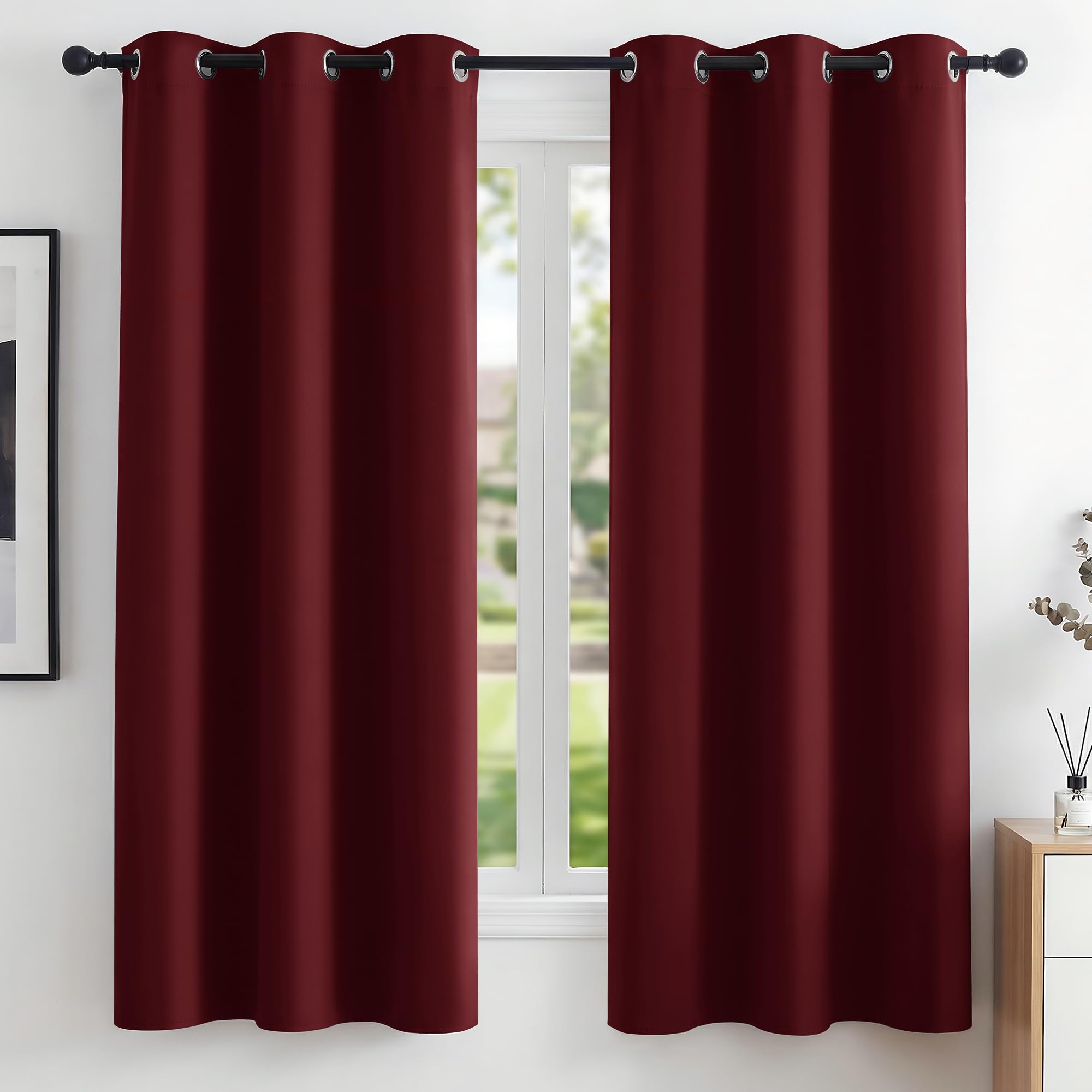 Deconovo Home Decorative Red Blackout Curtains Thermal Insulated Eyelet Curtains Ring Top Curtains for Girls Bedroom Red 42 x 63 Inch 2 Panels