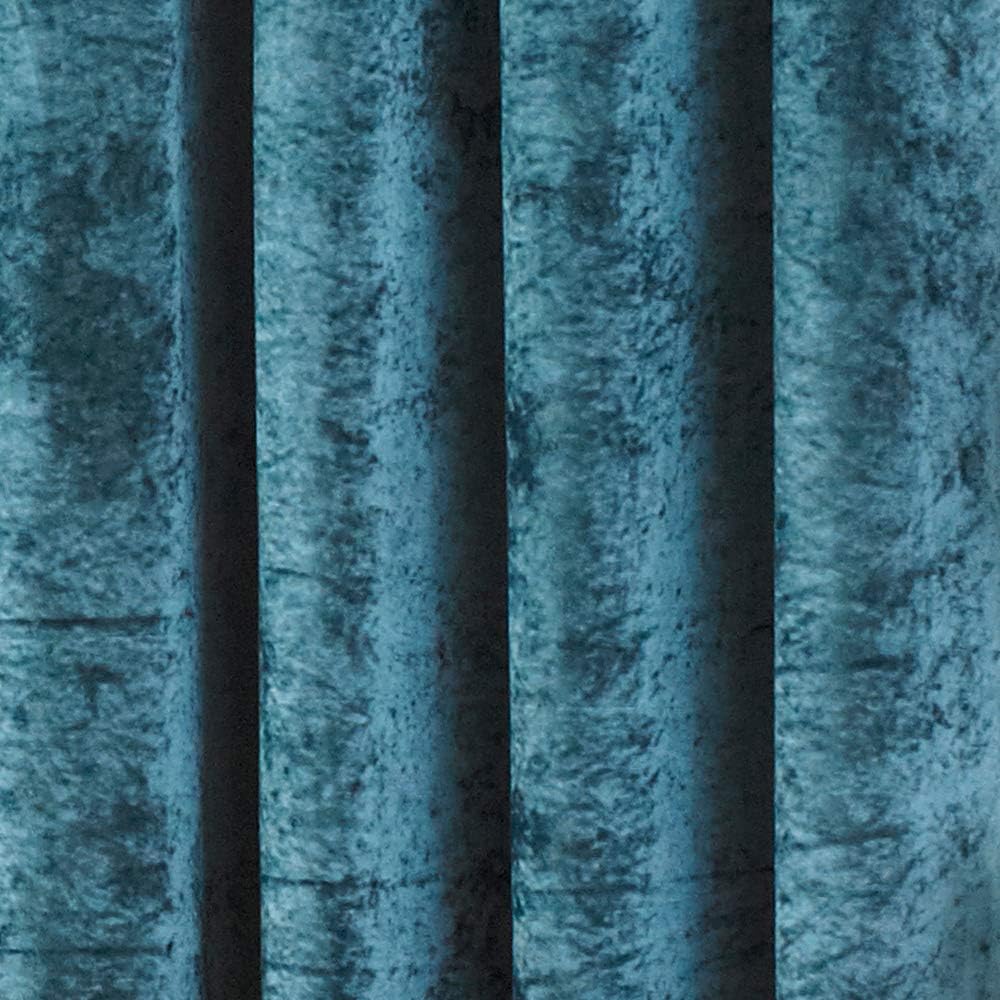 Riva Paoletti Verona Ringtop Eyelet Curtains (Pair), Teal Blue, Velvet Feel, Crushed Velvet Look, Ready Made, 100% Polyester - Image 4