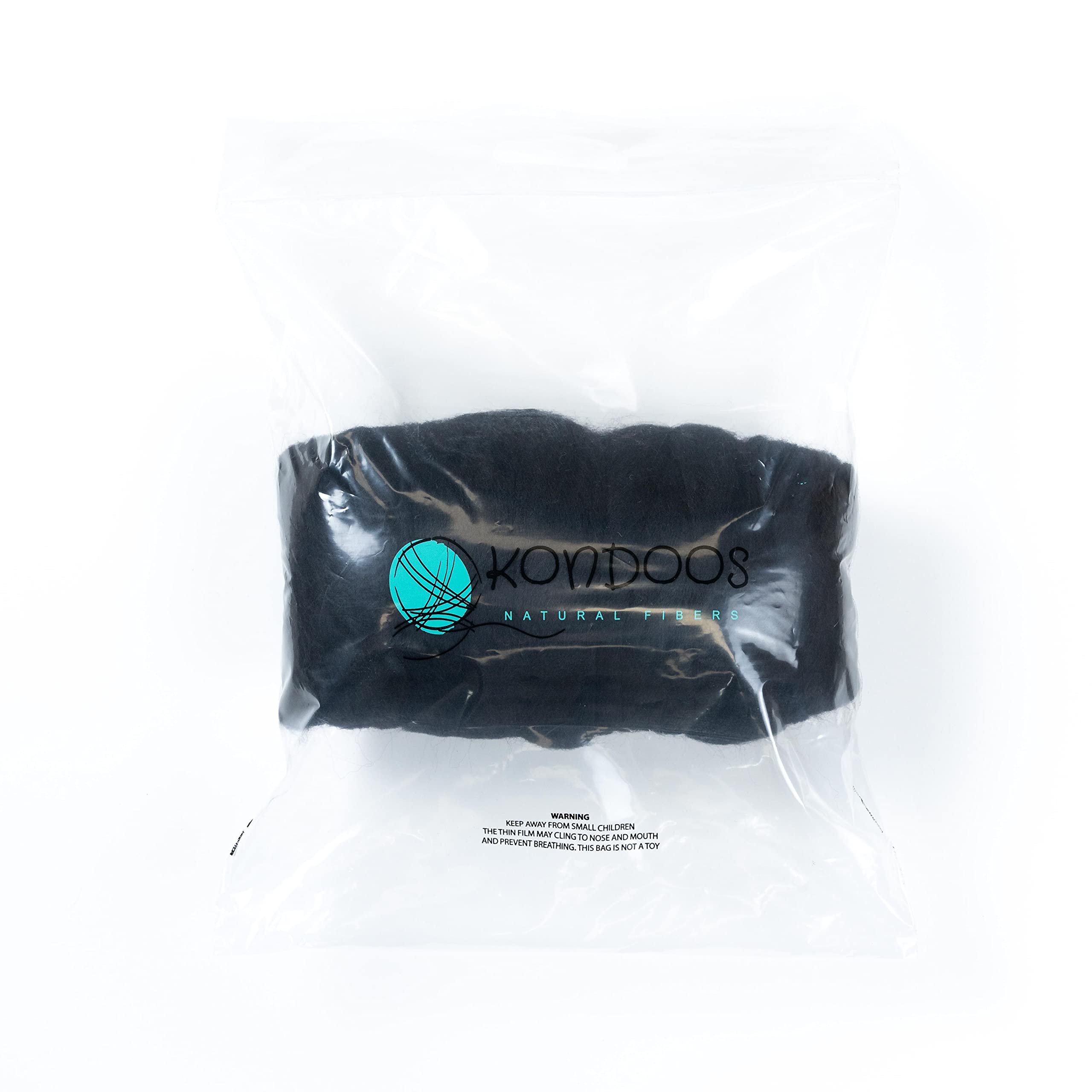 Colored Natural Wool roving, 1 lb. Best Wool for Needle Felting, Wet Felting, handcrafts and Spinning. (Total Black, 1 lb)