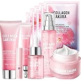 Sakura Skincare Kit, 11Pcs Skin Care Set with Cleanser, Toner, Serum, Cream, Eye Cream, Lip Balm & Masks. Skincare Gift Set for Teens & Women, Moisturize & Smooth Skin (11Pcs, Cherry)