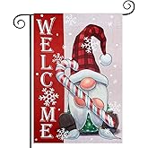 hogardeck Welcome Christmas Garden Flag, Gnome & Candy Polyester Outdoor Christmas Decorations, 12x18 Inch Vertical Double Sided Yard Flag, Snowflake Xmas Decor