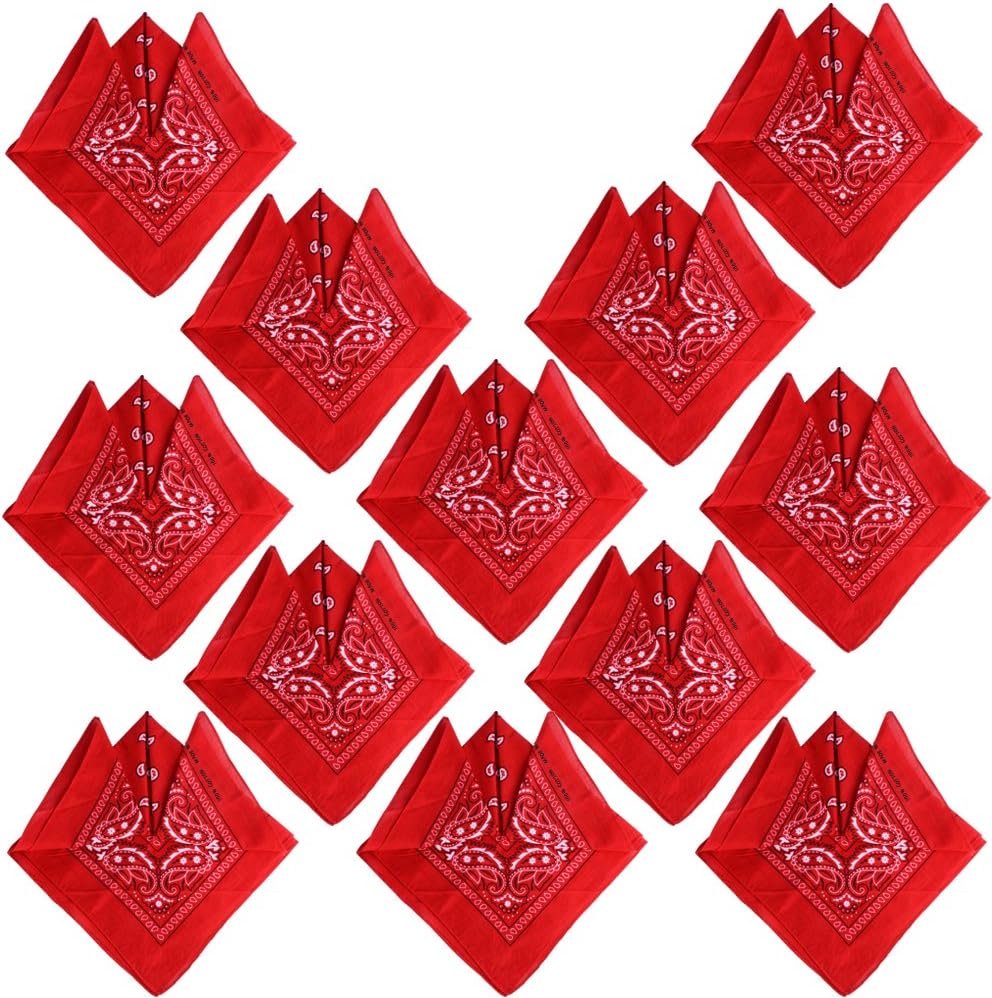 QUMAO 12pcs Cotton Bandanas Multifunction Bandanas Head/Nick Wear Paisley Assorted Colors Print Scarf with Original Paisley Pattern for Men Women (12pcs Red)