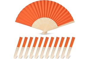 JOHOUSE 12 Packs Paper Folding Hand Fans, 8.3 Inch Orange Paper Fans Handheld Decorative Accessories for Wedding, Outdoor Party Favors, Bridal Shower DIY Decoration Photography Props