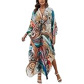 KECVOT Kaftan Dresses for Women Plus Size Batwing Sleeve Caftans Long Bathing Suit Cover Up Maxi Beach Dress Loungewear
