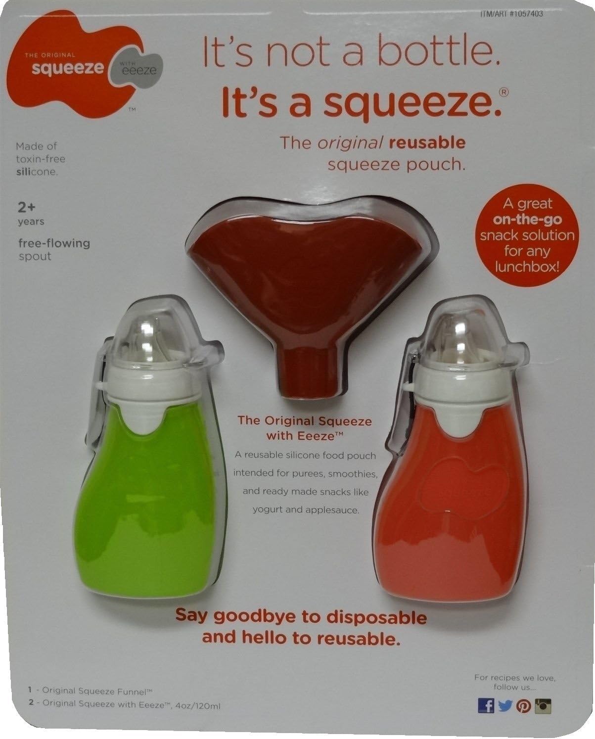 The Original Squeeze with Eeeze 3-Pack - 2 4 oz Pouches and 1 Squeeze Funnel
