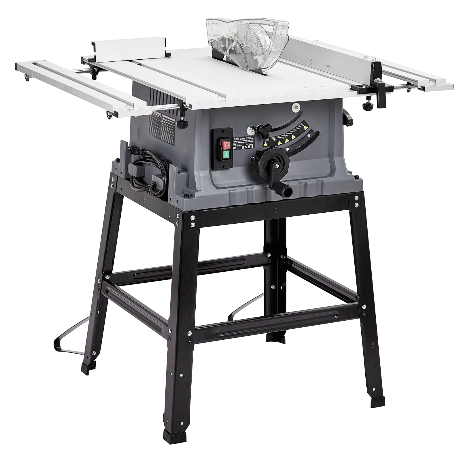 Photo 1 of Table Saw, 10 Inch 15A Multifunctional Saw With Stand & Push Stick, 90° Cross Cut & 0-45° Bevel Cut, 5000RPM, Adjustable Blade Height for Woodworking, Grey