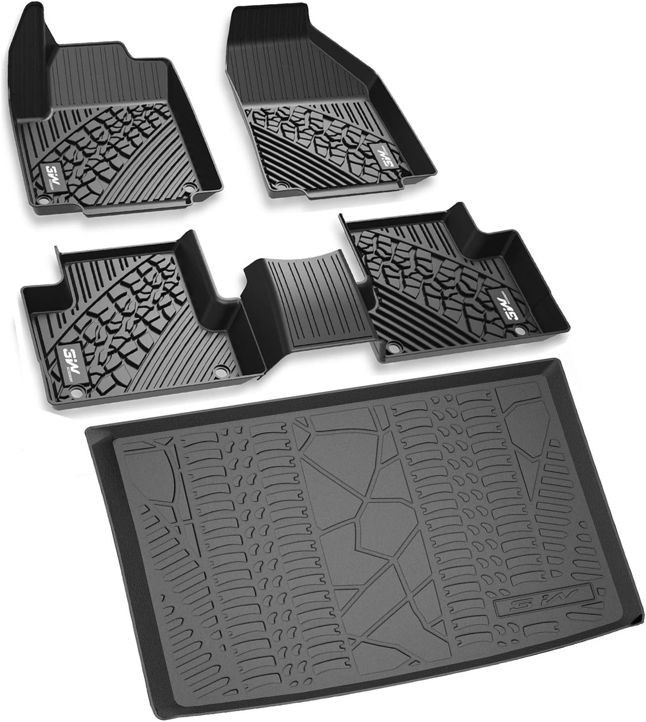 3W Floor Mats and Cargo Liner Compatible for Jeep Renegade 2015-2020 TPE All Weather Custom Fit Floor Liner and Cargo Mats 1st and2nd Rows Car Mats and Trunk Liner Black