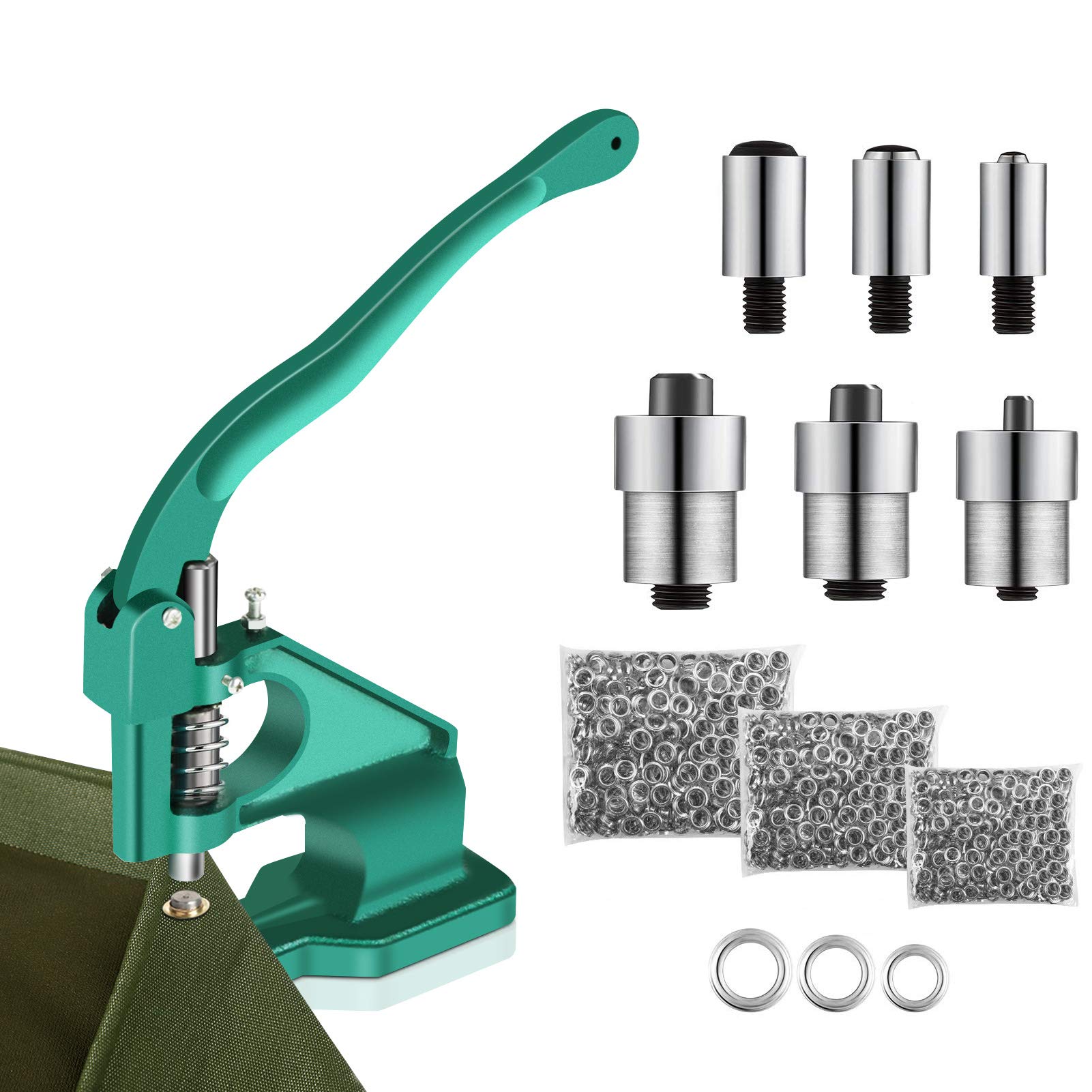 Eyelet Punch Kit Eyelets and Punch Eyelets for Fabric Hand Press Grommet Eyelet Machine 6/10/12Mm with 3 Dies & 1500Pcs Grommets for Dress Makers, Arts & Crafts, Sign Shops & Manufacturers