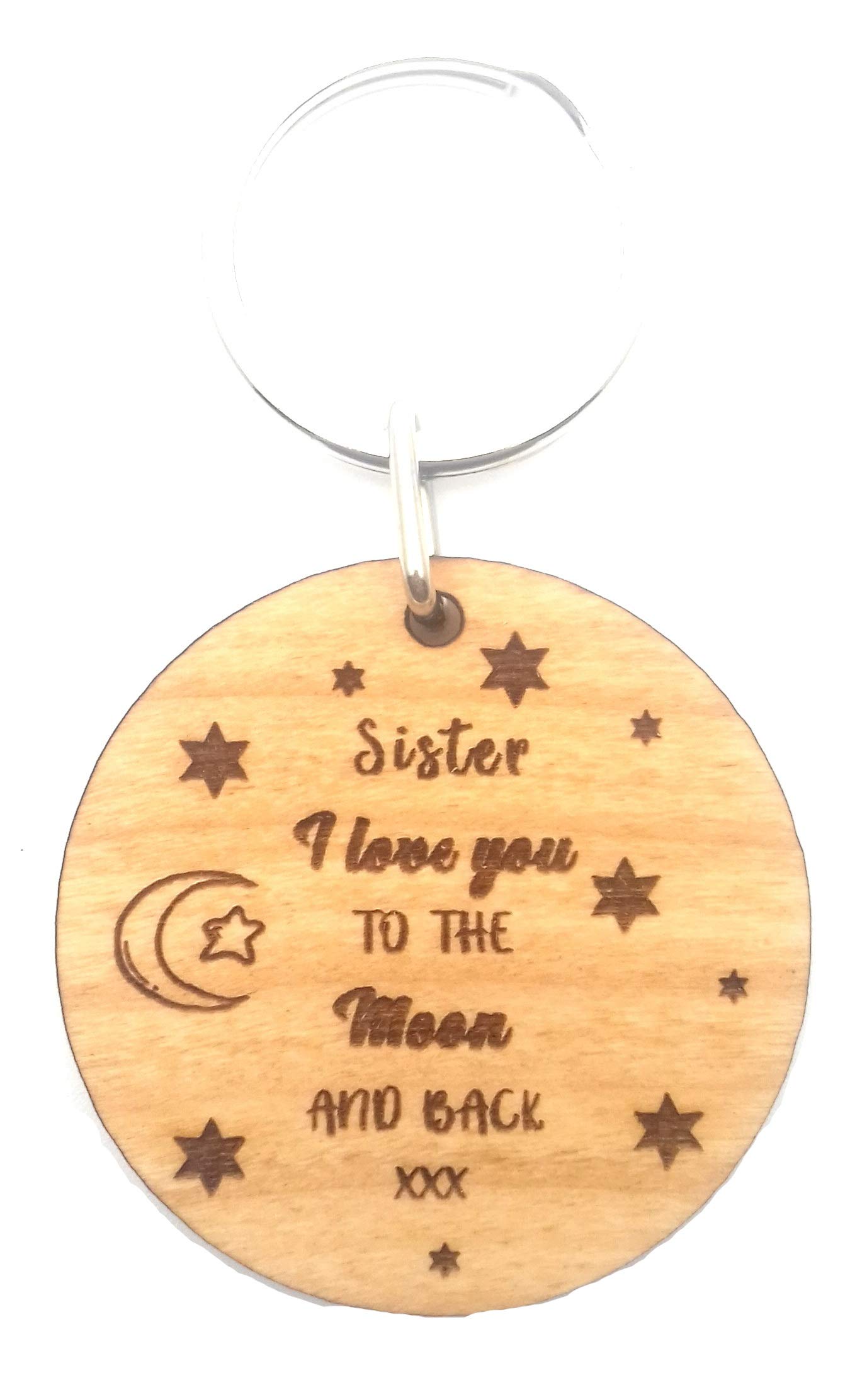 Sister I Love You to The Moon and Back Wooden Wood Keyring Key Ring Novelty Keepsake Gifts Idea for Her