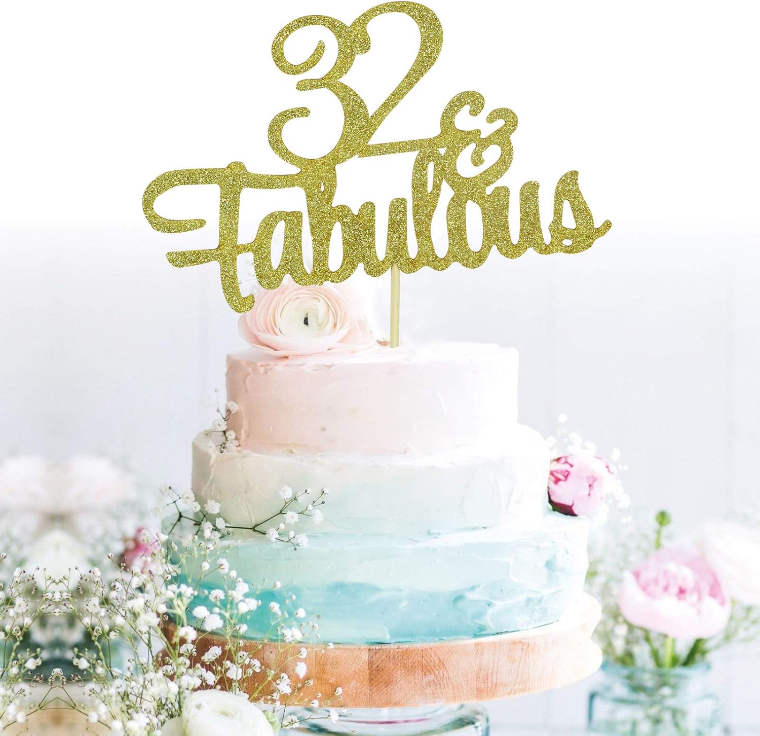 Gold Glitter Happy 32nd Anniversary Cake Topper for