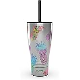 Tervis Traveler Watercolor Pineapples Triple Walled Insulated Tumbler Travel Cup Keeps Drinks Cold & Hot, 30oz with Straw Lid, Stainless Steel