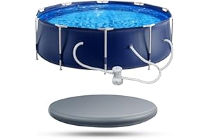RELEXEST Round Framed Swimming Pool 10' X 30" Above Ground Pool Sturdy Steel Frame Pool Set with 530GPH Filter Pump and Secure Pool Cover for Family Backyard