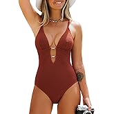 CUPSHE Women's One Piece Swimsuit Plunging V Neck Bathing Suit Adjustable Straps Textured Fabric