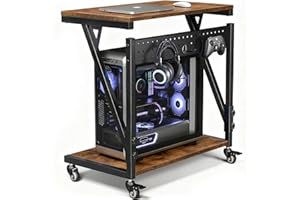 Faesun Computer Tower Cart, Height Adjustable PC Tower Stand, Mobile Rolling PC Cart, 2-Tier ATX-Case CPU Holder, PC Stand with Wheels, 23.23"-31.10" H, Rustic Pro