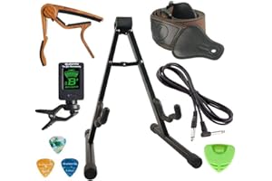SUNYIN Guitar Stand Accesssories Kit Begineer Guitar Accessories Set A-Frame Electric Acoustic Guitar Stand 10-Feet Guitar Cord Guitar Strap Guitar Capo Guitar Tuner