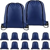 NACHLYNN 12 Pieces Drawstring Backpack Bulk Dark Blue Nylon Draw String Sport Bag DIY Drawstring Bags Sports Bag Tote Sackpack for Boys Girls Women Men Gym Sport Trip