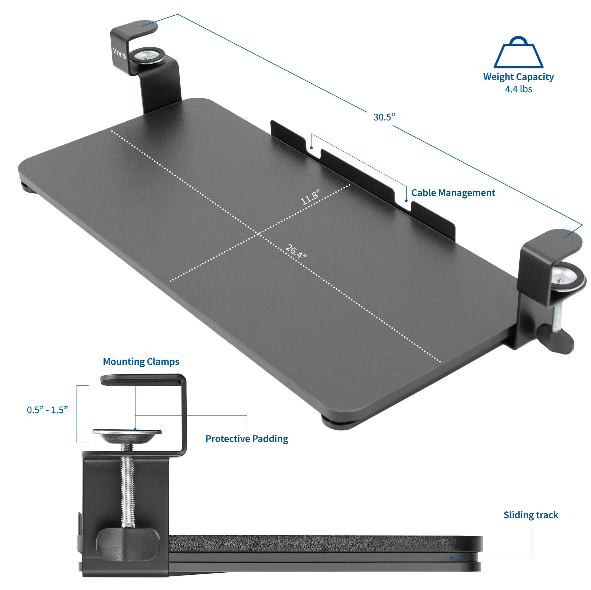 VIVO Clampon Computer Keyboard and Mouse Under Desk Slider Tray 26 x 12 in... 818538024234 eBay