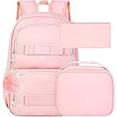 HPJGD 3PCS Girls Backpack, 17" Water Resistant School Bag with Lunch Box, Cute Pink Bookbag Set for Women College Teenagers High Middle Elementary