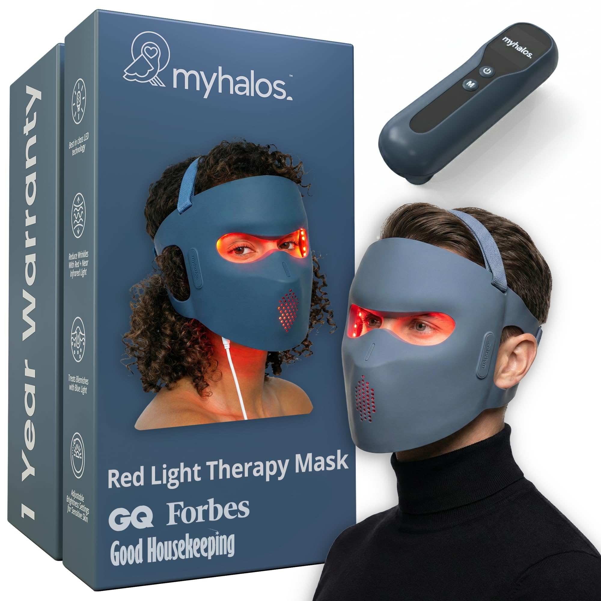 Photo 1 of myhalos® Red Light Therapy Face Mask - Medical-Grade LED Light Therapy Device with Nir-Infrared (1072 nm), Red (633 nm) & Blue (460 nm) Light - Anti-Aging Skin Treatment for Wrinkles & Fine Lines