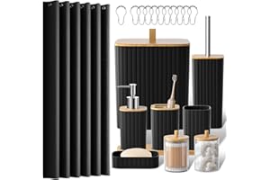 Z ZONAMA Bathroom Accessories Set - 22PCS Black Bathroom Set with Shower Curtain, Trash Can, Toilet Brush Holder Set & Soap Dispenser – Stylish & Functional Bath Decor for Home, Apartment