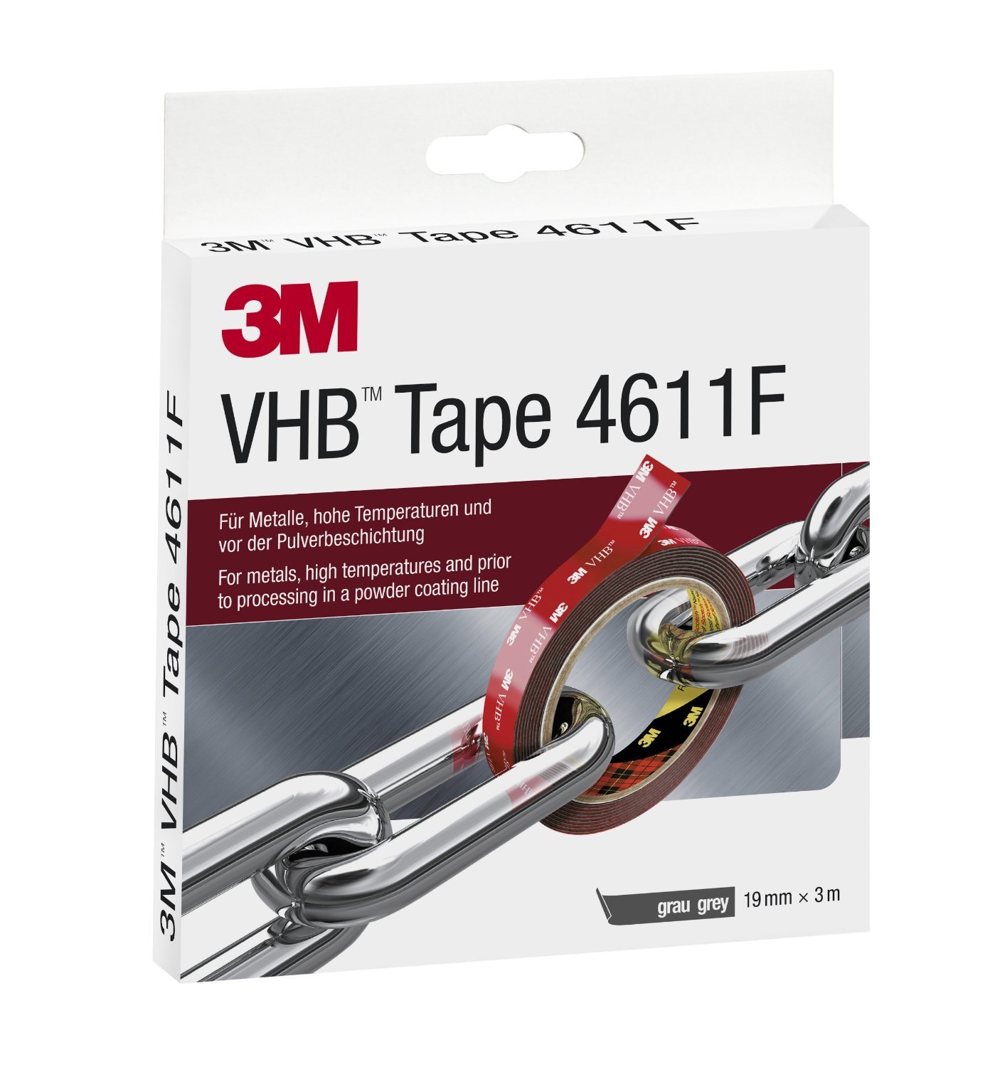 3M VHB 4611 Double Sided Adhesive Tape - Designed To Create Durable And Reliable Bonds High Temperatures And Multi Material Bonding - 19 Mm X 3 M, Thickness 1.1 Mm, Grey (1 Roll)
