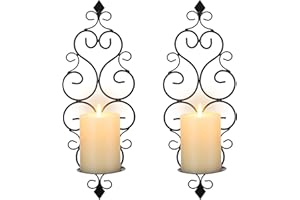 Romadedi Candle Sconces Wall Decor: Wall Mounted Candle Sconce Holders Iron Scrollwork Wall Decorative Accents Set of 2 Black