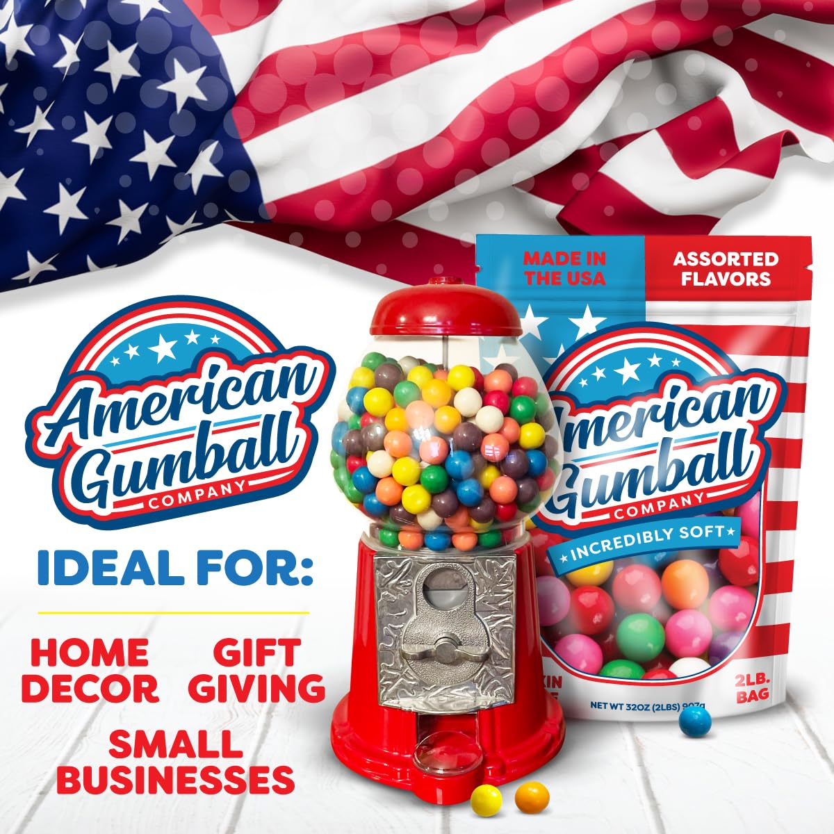American Gumball Company Refill Gumballs 2 Pound Bag - .62 inch Small Gumballs for 1/2