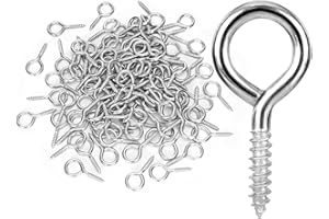 AUGHOA 1 Inch Silver Screw Eyes, 100 Pcs Metal Screw Hooks, Self Tapping Eyelet Bolts for Wood, Hanging Artwork
