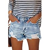 MINGALONDON Women's Denim Shorts Mid Waist Ripped Distressed