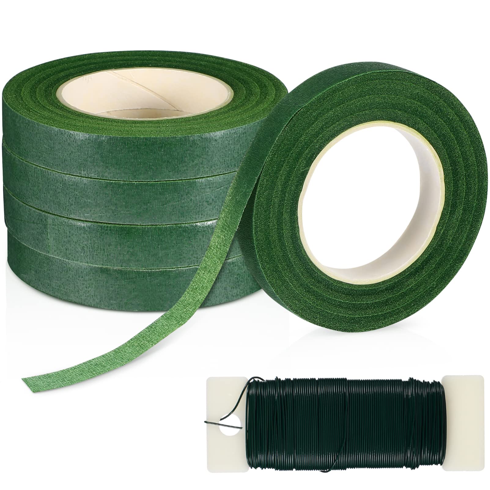 YARNOW Flower Arrangement Kit - 5 Rolls Green Florist Wire Roll Floral Tapes - for Bouquet Stem Wrap