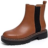 Athlefit Women's Chelsea Boots Platform Chunky Heel Slip On Elastic Lug Sole Ankle Booties