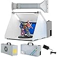 COSTWAY Airbrush Spray Booth, with Powerful Fan, 3 LED Lights, 360° Turntable, 2-Layer Filter, 5.6 FT Exhaust Hose, Lighted Hobby Spray Booth for Painting, Model, Crafts, Nails