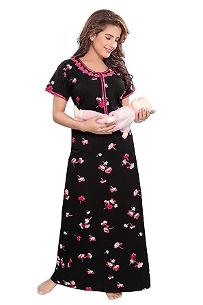 9shines Label Premium 100% Hosiery Cotton Feeding Maternity Nighty for Women with Zip