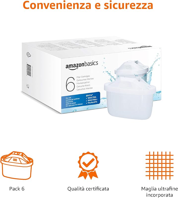 Filtri per acqua, adatto e compatibile con tutte le caraffe BRITA, incluse le PerfectFit, 6 unità, confezione da 1