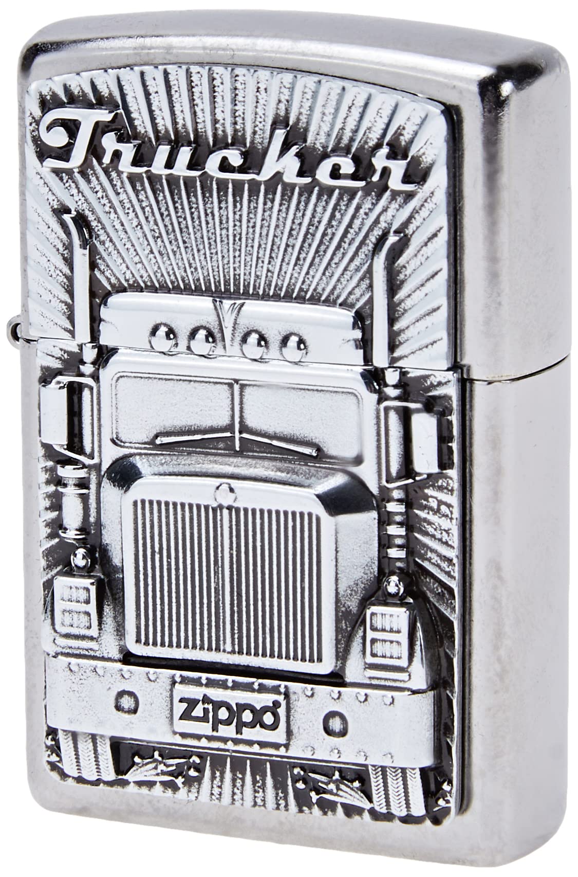 Zippo Windproof Lighter - Trucker - Street Chrome, Emblem - Refillable for Lifetime Use - Adjustable Flame - Gift Box - Metal Construction - Made in USA