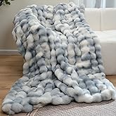 MacinsoSuper Comfort Warm Thick 1000GSM Luxurious Plush Rabbit Faux Fur Throw Blanket, Fluffy Bubble Blanket,Soft Cozy Blanket for Couch Chair Bed Sofa Living Room, Bluewhite 60'' x 80''