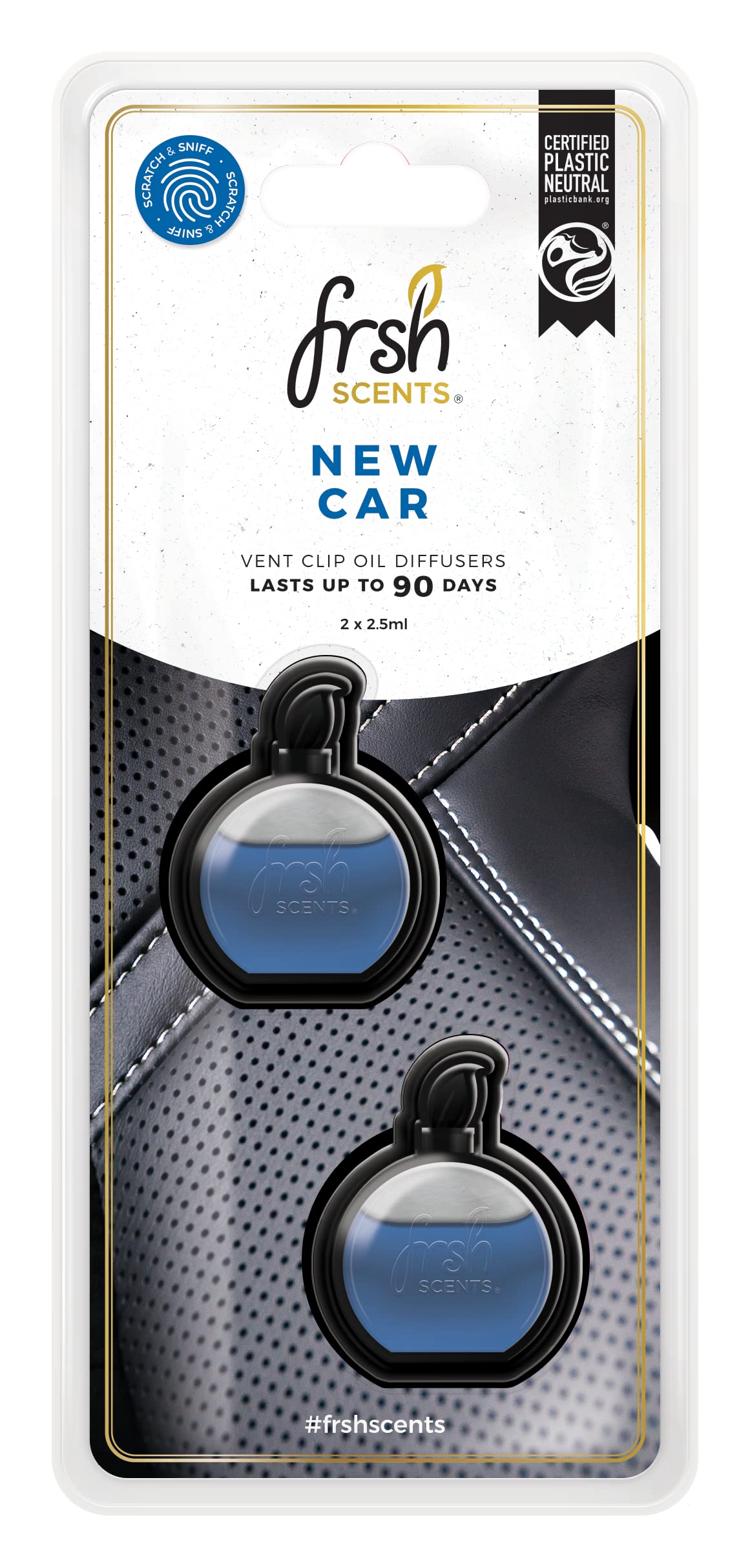 FRSH Scents FR9187 New Car x2 Mini Vent Clip Deluxe Diffuser Air Freshener - Lifespan of Upto 90 Days - Ideal for Any Sized Car Vent, Silver