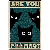 Preziouz Black Cat Are You Pooping Funny Vintage Metal Signs, Retro Toilet Bathrooms Wall Decor Sign Wall Art Decor Cute Black Cat Aluminum Sign Decoration 8x12 Inch